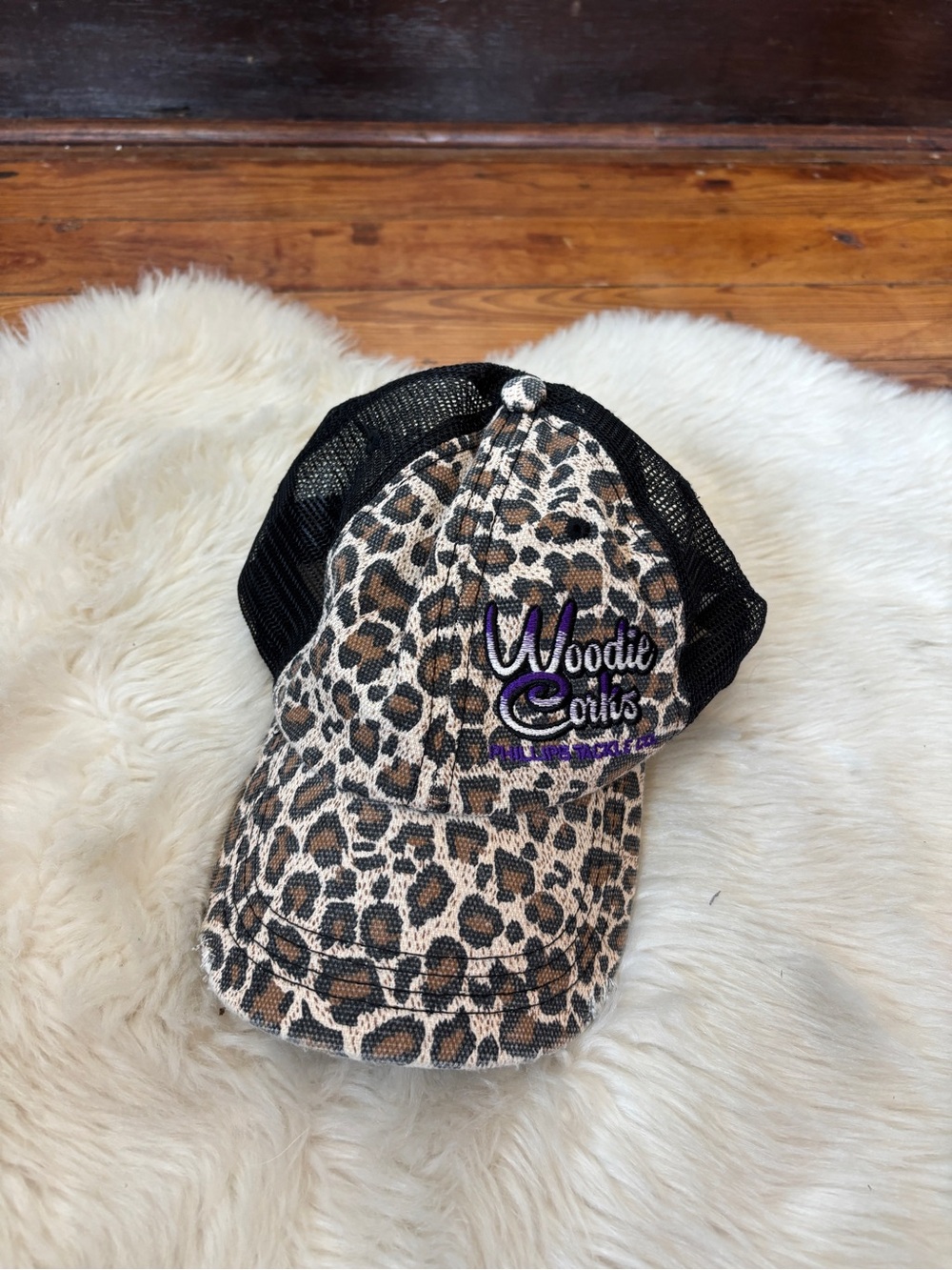 Leopard Mesh-Back Cap - Black/Tan